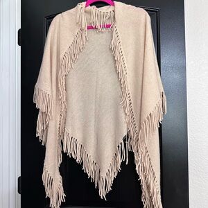 Minnie Rose Cream Fringed Poncho💯Cashmere.